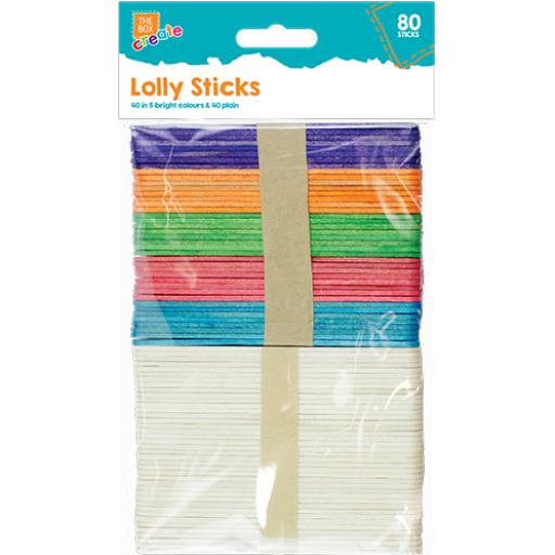 Assorted Colour Lolly Sticks, Pack of 80