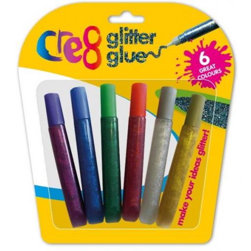 Cre8 Glitter Glues, Assorted Colours - Pack of 6
