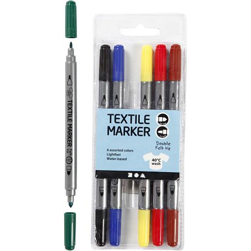 Colortime Double-Ended Textile Fabric Marker Pens - Pack of 6