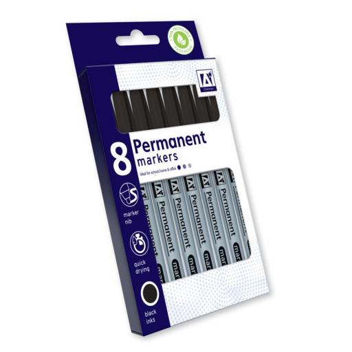 IGD Permanent Marker Pens Black - Pack of 8