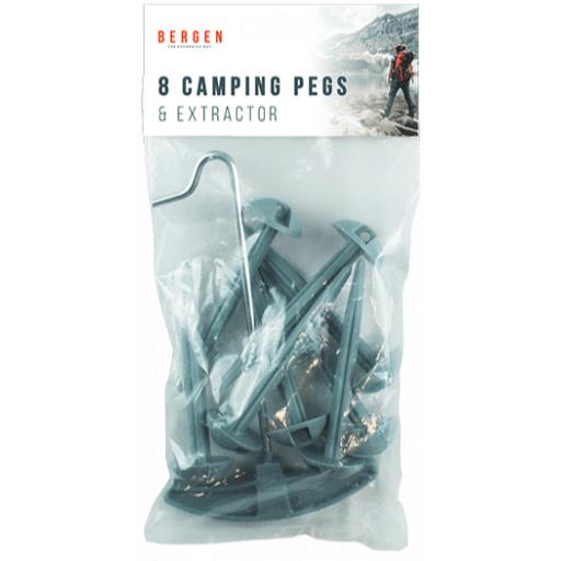 Bergen Camping Pegs & Extractor - Pack of 8