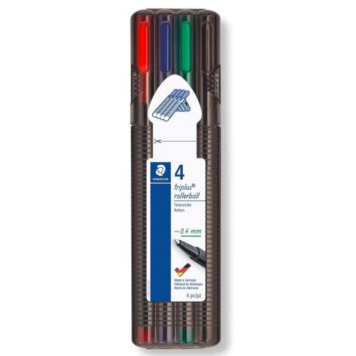 Staedtler Triplus Rollerball Pens 0.4mm Assorted Colours, Pack of 4