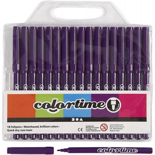 Colortime Felt Tip Marker Pens, Pack of 18 - Purple