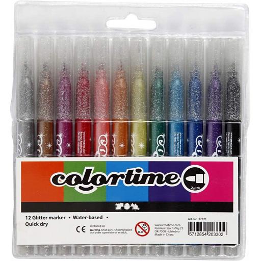 Colortime Glitter Markers - Pack of 12