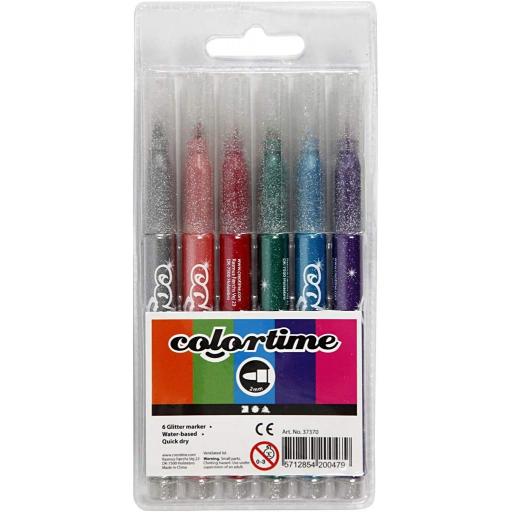 Colortime Glitter Markers - Pack of 6
