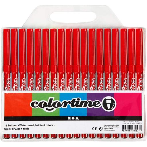 Colortime Felt Tip Marker Pens, Pack of 18 - Red