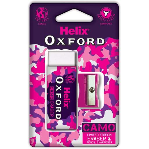 Helix Oxford Camo Eraser and Pencil Sharpener Set - Pink