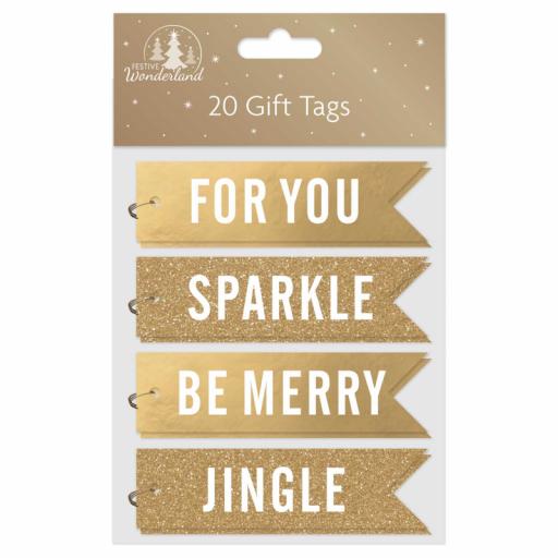 Tallon Flag Shape Gift Tags, Gold Text - Pack of 20