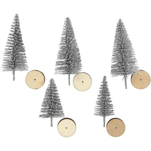 Creativ Christmas 4-6cm Spruce Trees, Silver - Pack of 5