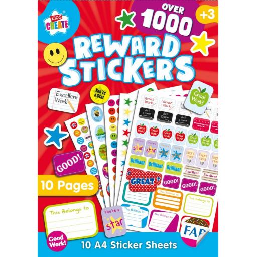 Kids Create Reward A4 Sticker Pad, 10 Sheets - 1,000 Stickers