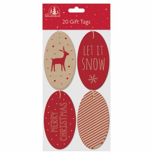 Tallon Festive Red Kraft Oval Gift Tags - Pack of 20
