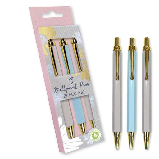 IGD Elegant Spring Ballpoint Pens, Black Ink - Pack of 3