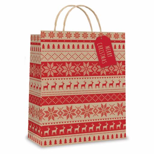 Tallon Large Gift Bag, Kraft Scandinavian - Pack of 12