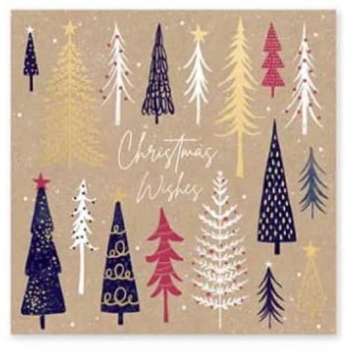 Festive Wonderland Square Christmas Cards, Stylish Xmas Trees - Box of 10
