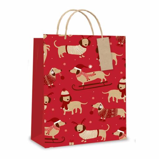 Tallon Large Gift Bag, Red Dachshunds - Single