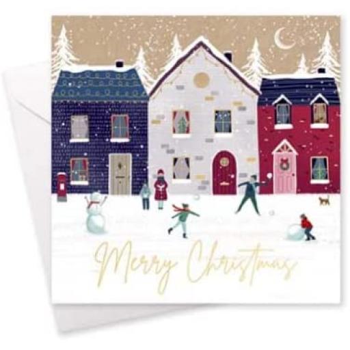 Festive Wonderland Square Christmas Cards, Stylish Xmas Village - Box of 10