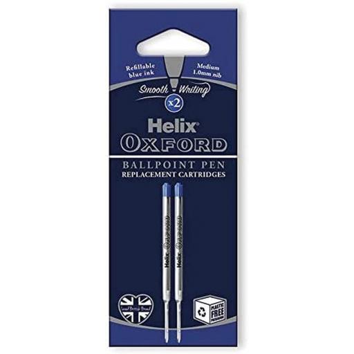 Helix Oxford Ballpoint Pen Refill Cartridges, Blue - Pack of 2