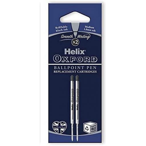 Helix Oxford Ballpoint Pen Refill Cartridges, Black - Pack of 2
