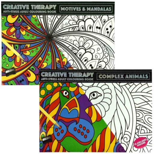 PMS Colour Therapy A3 Adult Colouring Books, Motives Mandalas & Complex Animals - Set of 2