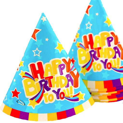 Happy Birthday Paper Party Hats - Pack of 10