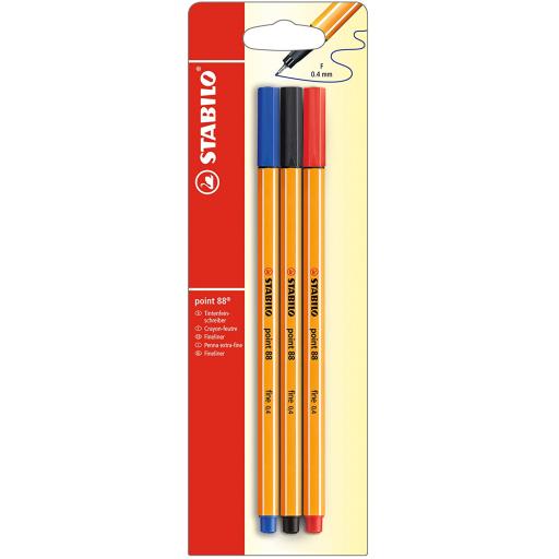 Stabilo Point 88 Fineliner 0.4mm Assorted - Pack of 3
