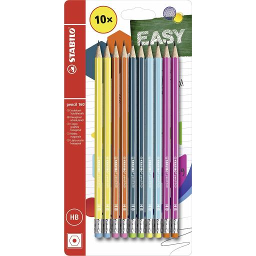 Stabilo Easy Hexagonal School Pencils (160) HB Eraser Tip - Pack of 10
