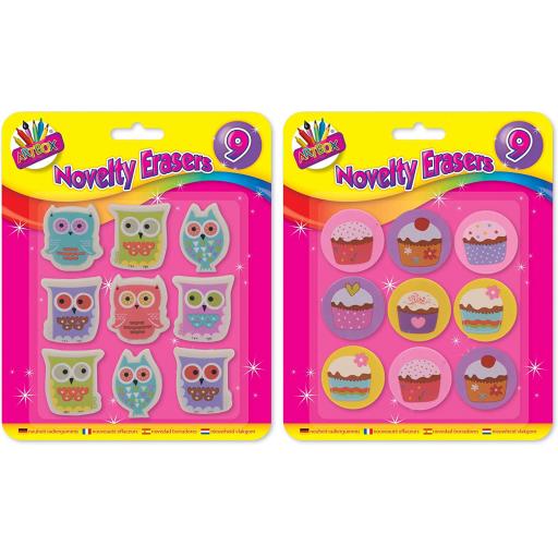 Artbox Owl & Cupcake Erasers - Pack of 9
