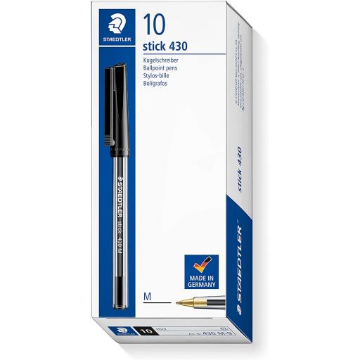 Staedtler Stick 430 Ballpoint Pens, Black - Box of 10
