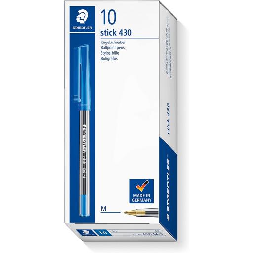 Staedtler Stick 430 Ballpoint Pens, Blue - Box of 10