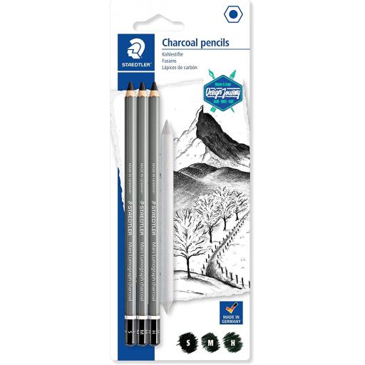 Staedtler Charcoal Pencils & Blending Stump - Pack of 4