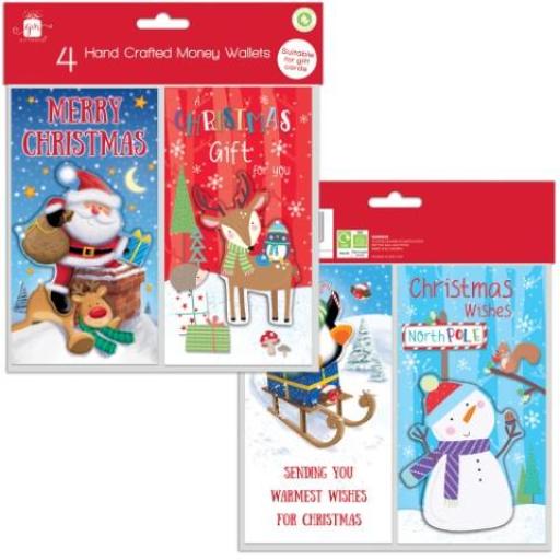 IGD Christmas Money Wallet & Envelopes, Cute Designs - Pack of 4