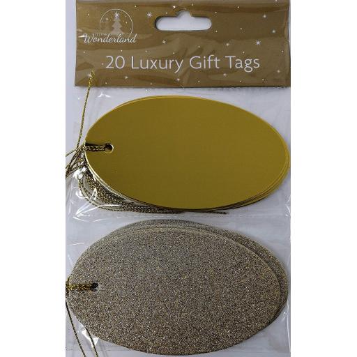 Tallon Festive Oval Glitter & Foil Gift Tags Gold, Pack of 20