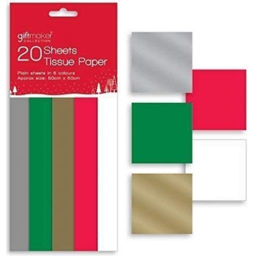 IGD Giftmaker Collection Tissue Paper, Christmas Colours - Pack of 20