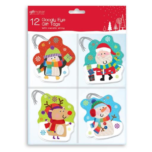 IGD Googly Eye Christmas Gift Tags - Pack of 12