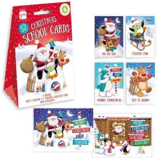 IGD Christmas School Cards, Inc Teacher & Teaching Assistant - Pack of 32