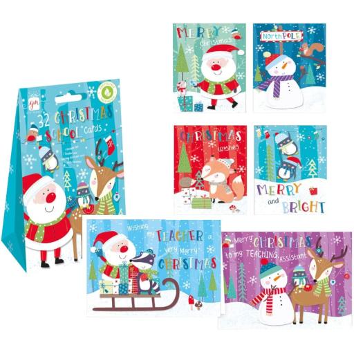 IGD Christmas School Cards with Teacher & Teaching Assistant - Pack of 32