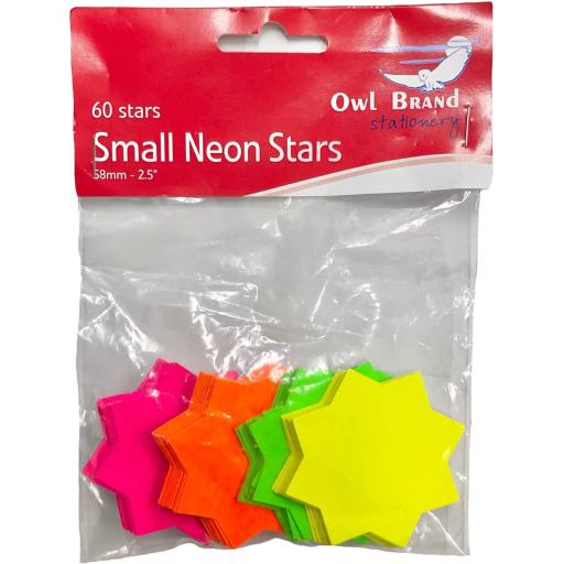 Owl Brand Stationery, Small Neon Stars 6cm - Pack of 60