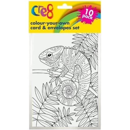 Cre8 Colour-Your-Own Cards & Envelopes Set, Assorted Designs - Pack of 10