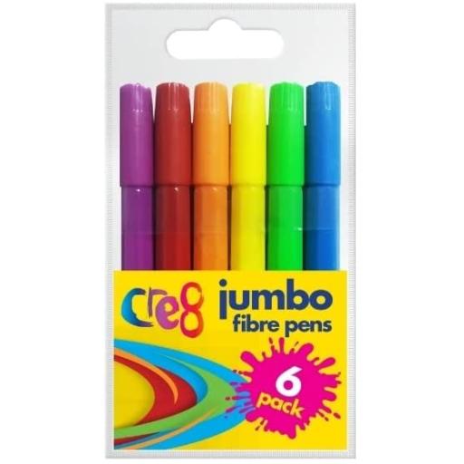 Cre8 Jumbo Fibre Tipped Pens, Assorted Colours - Pack of 6