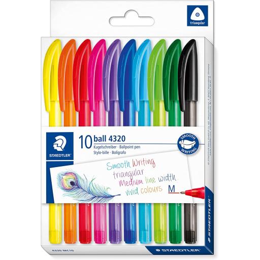 Staedtler Rainbow Stick Ballpoint Pen, Assorted Colours - Pack of 10