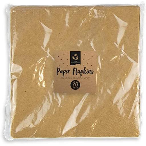 Gem Biodegradable Paper Napkins, Brown - Pack of 20