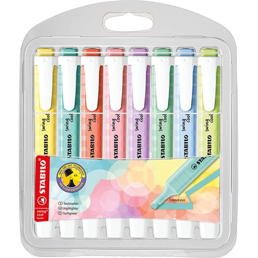Stabilo Swing Cool Highlighter Pens, Pastel Colours - Wallet of 8
