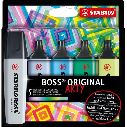 Stabilo Boss Arty Highlighters, Cool Colours - Pack of 5