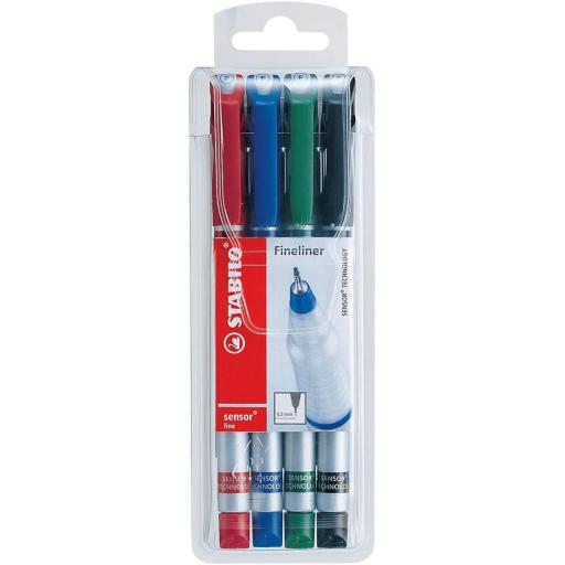 Stabilo Sensor Fineliner Assorted Colour Pens - Pack of 4