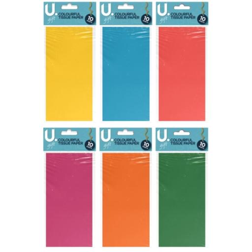 Martello Coloured Tissue Paper, Assorted Colours - Pack of 10 Sheets