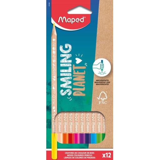 Maped Smiling Planet Natural Wood Colouring Pencils - Pack of 12