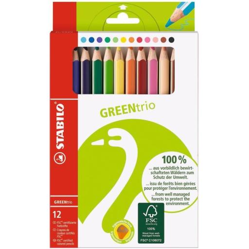 Stabilo Green Trio Thick Colouring Pencils - Pack of 12