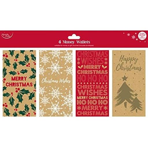 Eurowrap North Pole Eco Money Wallets 100% Recycled Paper - Pack of 4