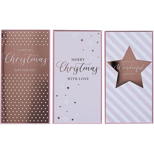 Design by Violet Pink Rose Gold Christmas Money Wallets, Elegance - Pack of 3