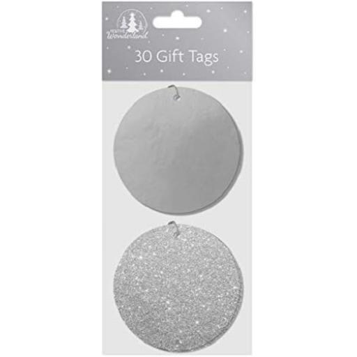 Festive Wonderland Round Christmas Gift Tags Silver - Pack of 30